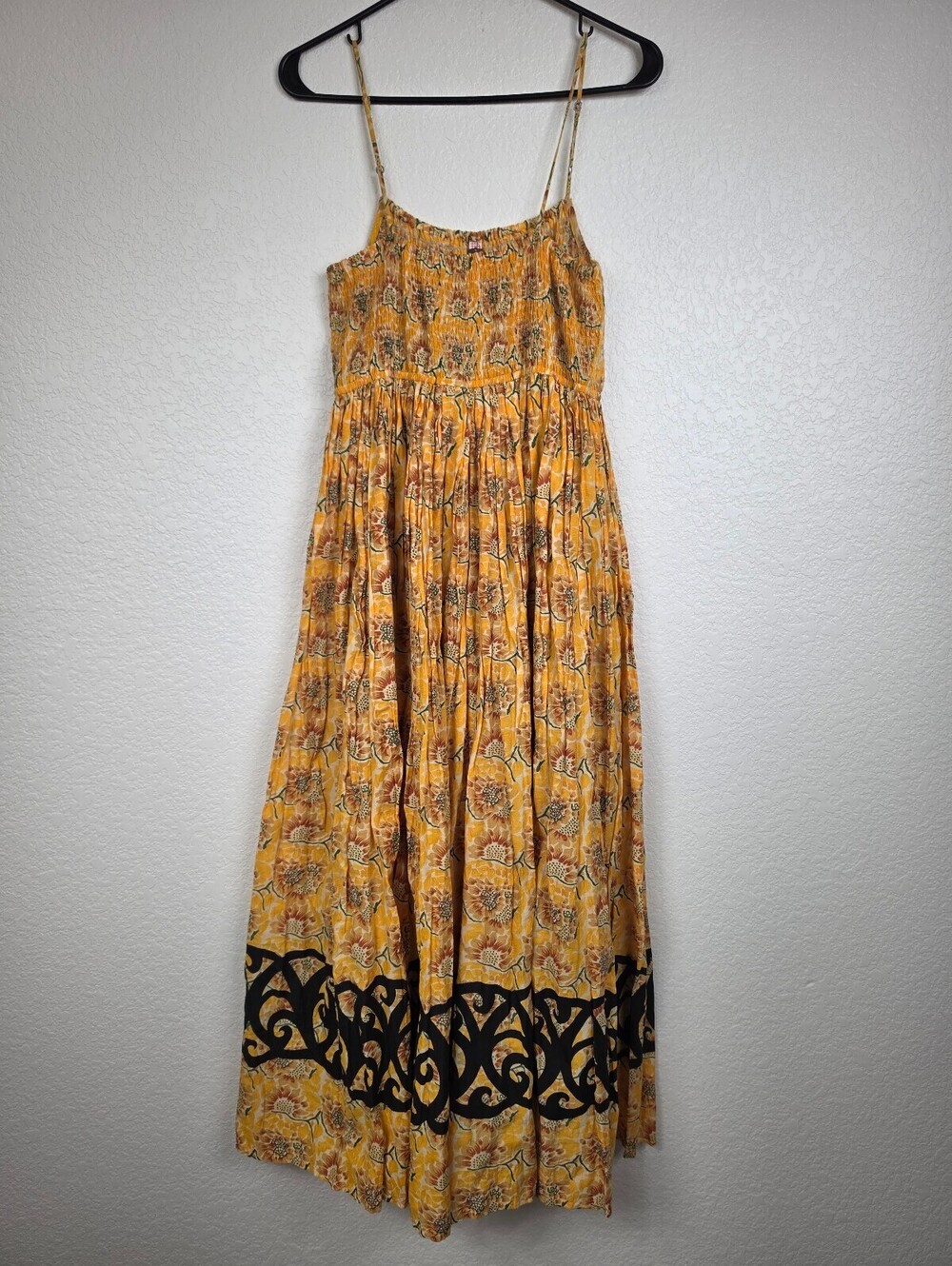 Vintage Free People Yellow Floral Maxi Dress Medium